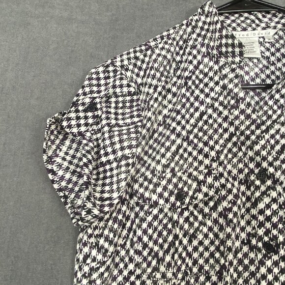 Fred David Womens Houndstooth Pattern Short Sleeve Button-Up Shirt Size Medium - Picture 4 of 9